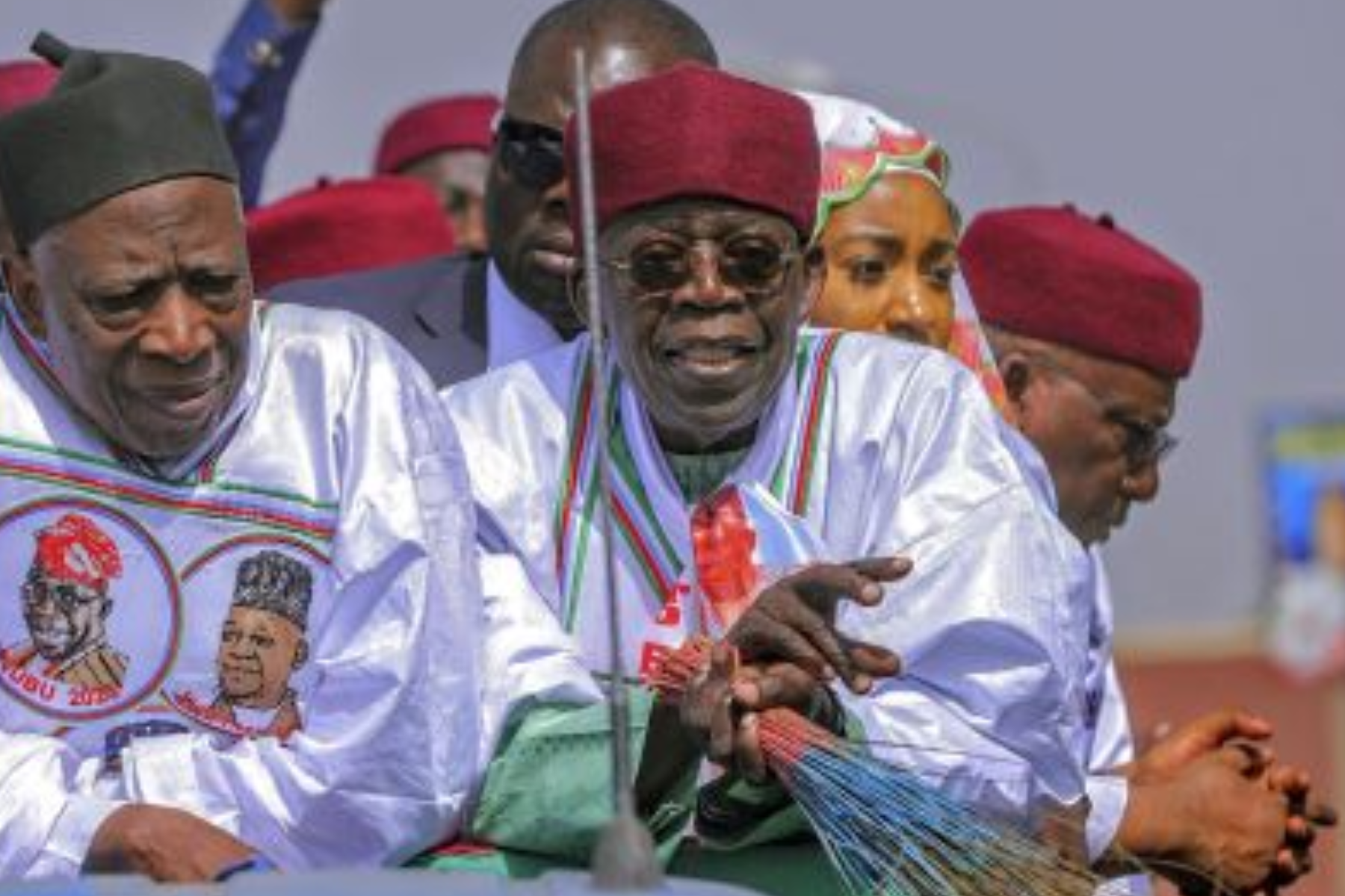 Bola Ahmed Tinubu, foreground right, presidential candidate of the All Progressives Congress, Nigeria ruling party, during an election campaign rally