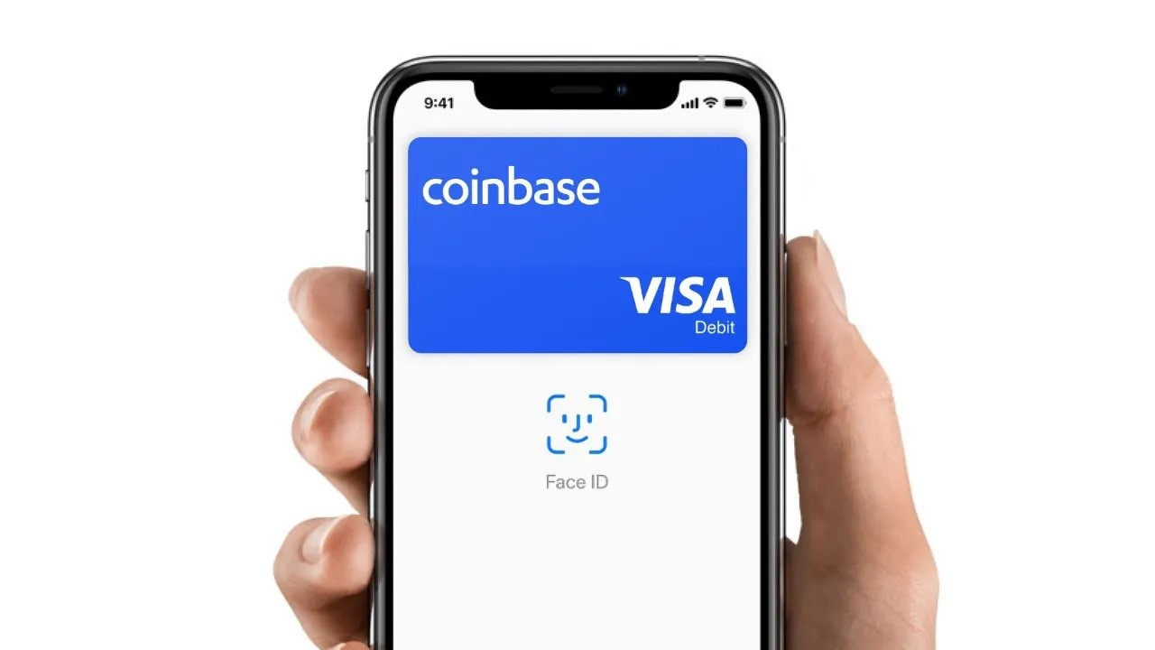 A Coinbase Visa card displaying the brand logo